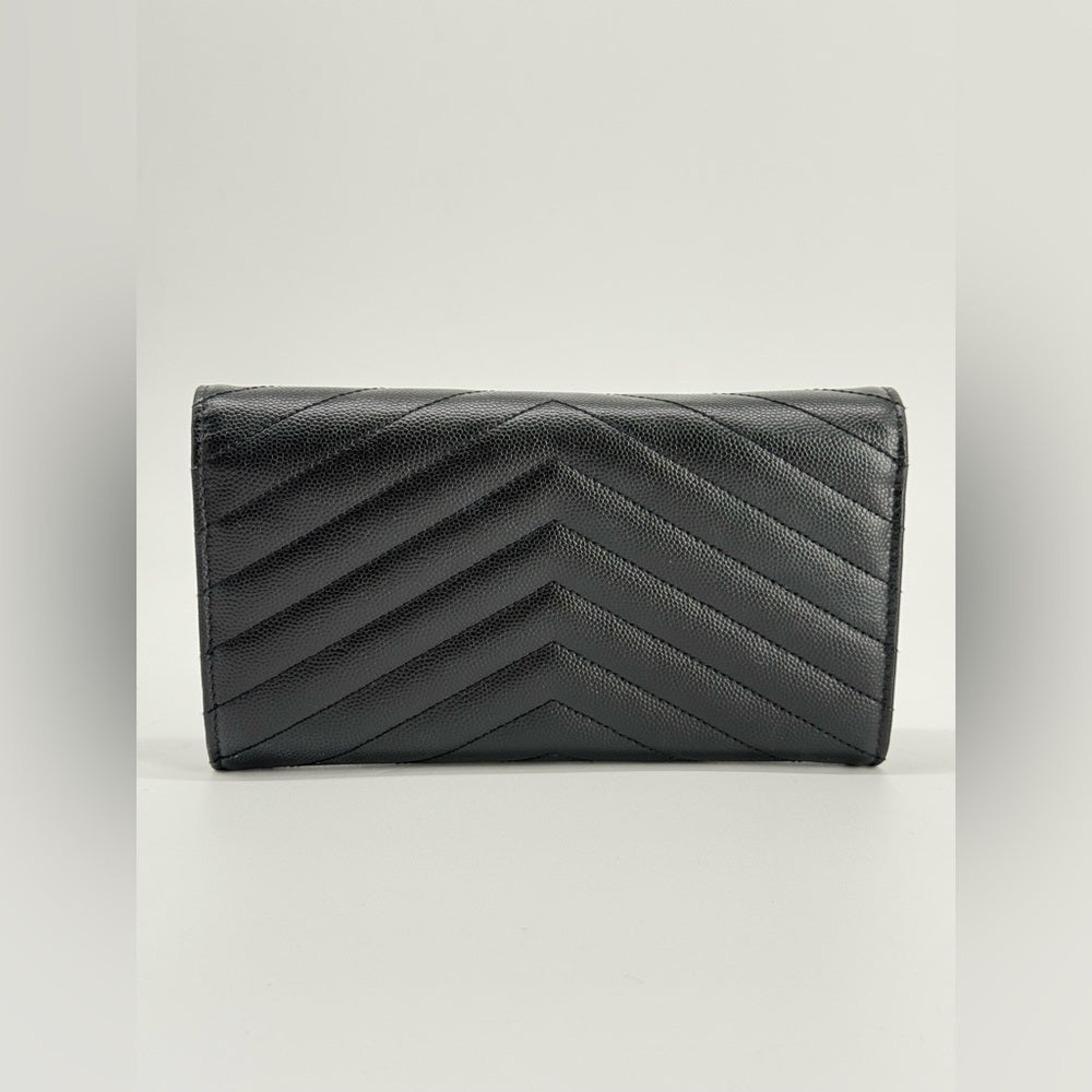 Saint Laurent Matelasse Chevron Leather Large Flap Wallet