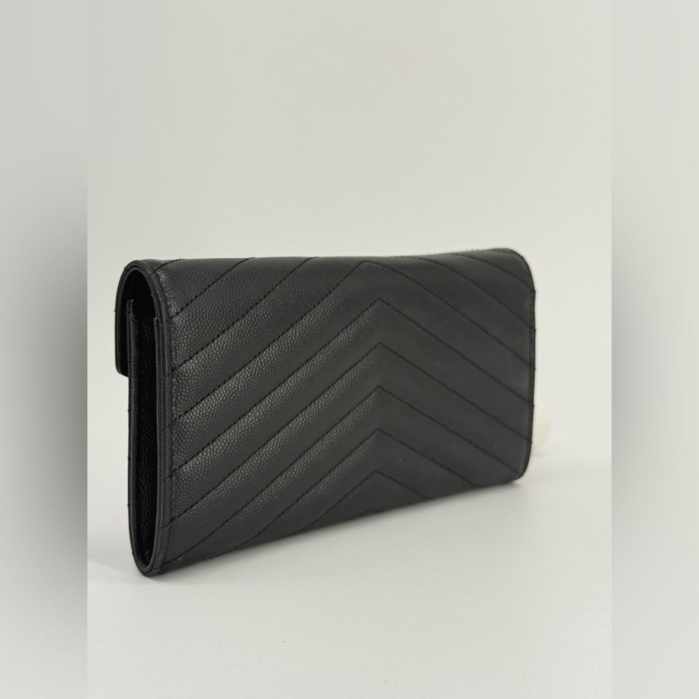 Saint Laurent Matelasse Chevron Leather Large Flap Wallet
