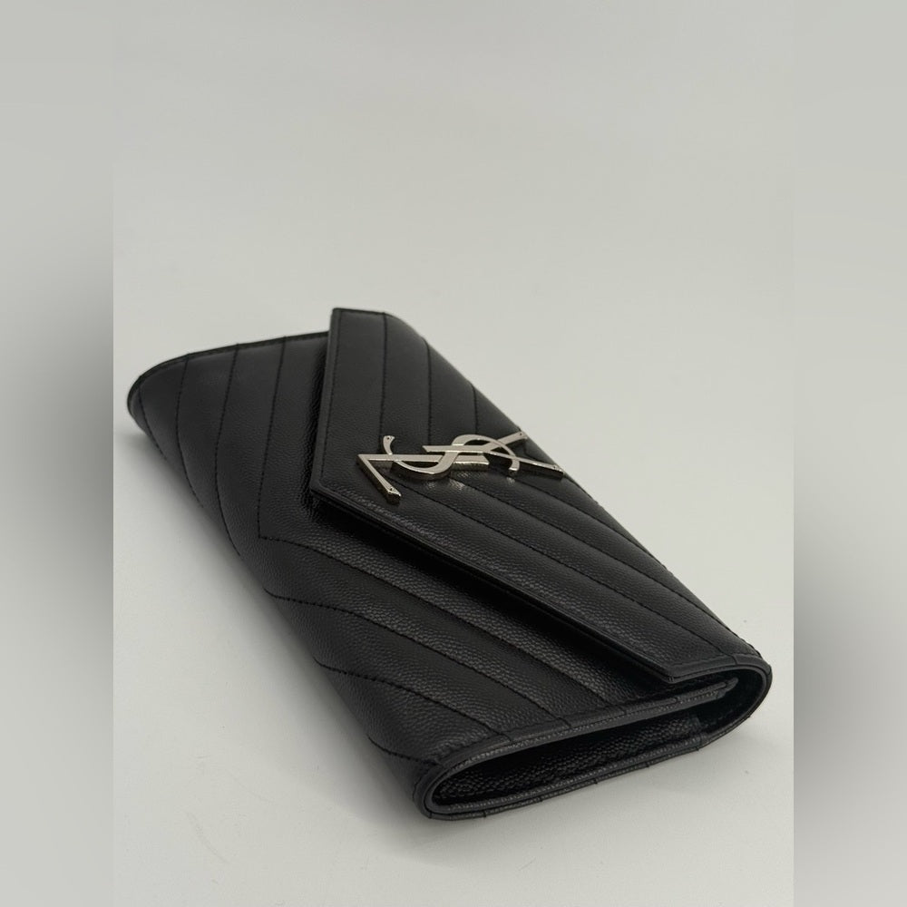 Saint Laurent Matelasse Chevron Leather Large Flap Wallet