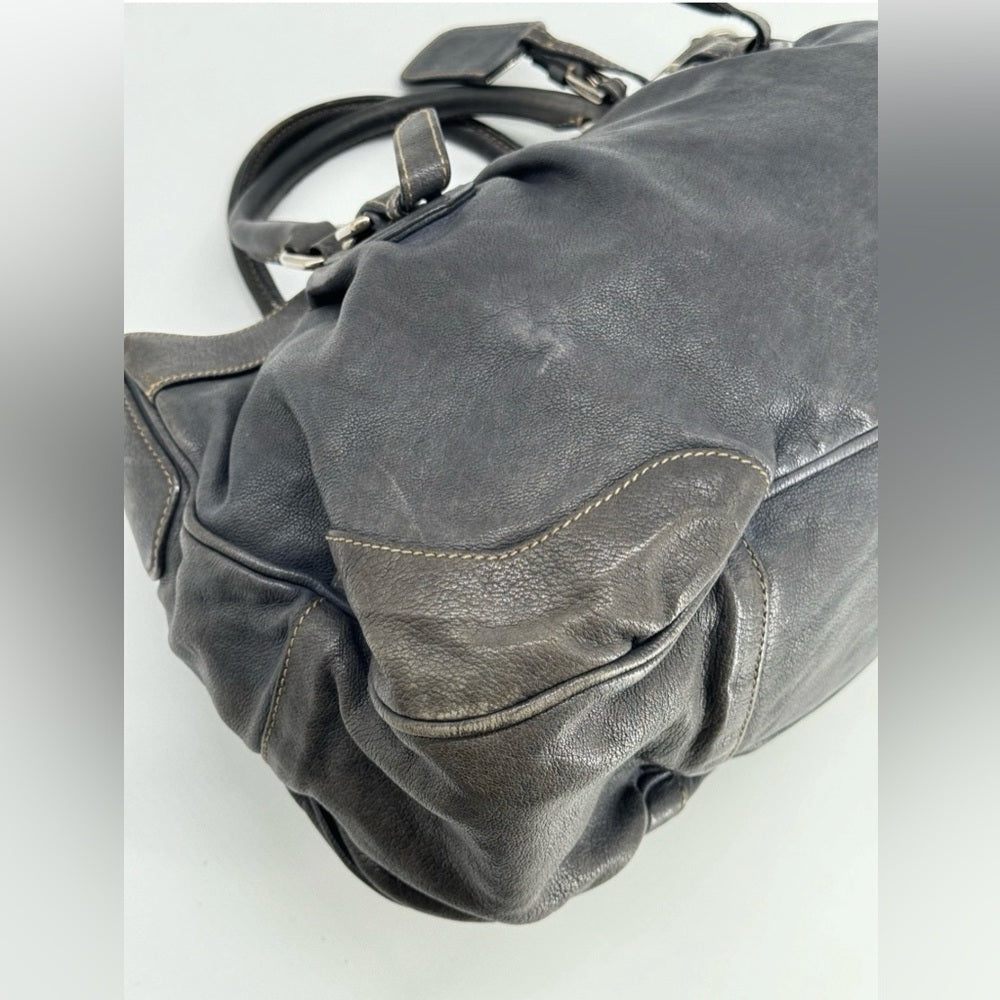 PRADA 2way Grey Leather Tote Shoulder Bag