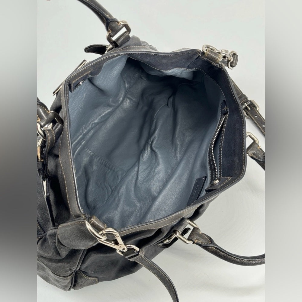 PRADA 2way Grey Leather Tote Shoulder Bag