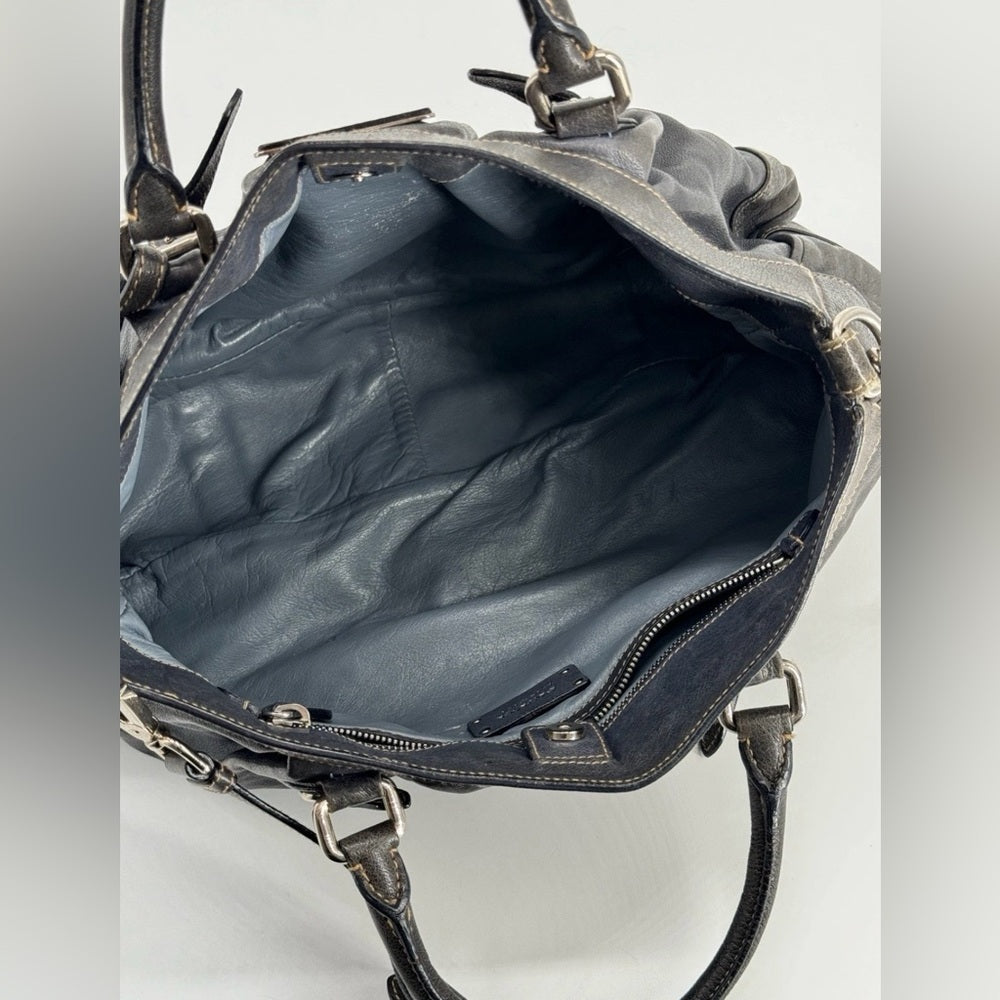 PRADA 2way Grey Leather Tote Shoulder Bag