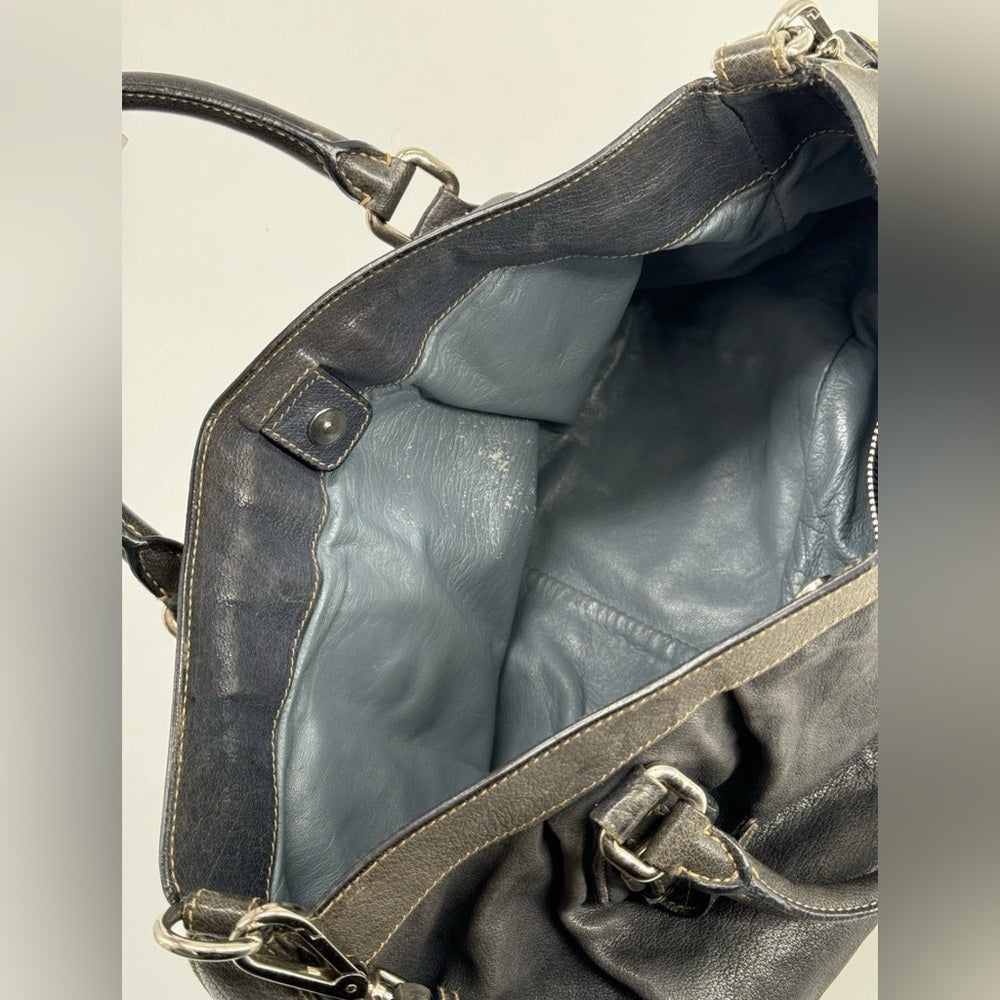 PRADA 2way Grey Leather Tote Shoulder Bag