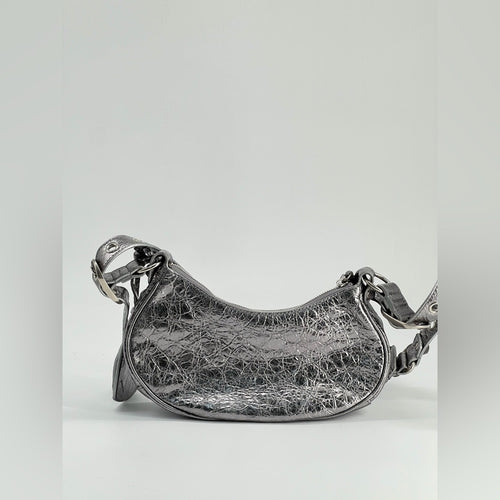Balenciaga Metallic Agneau Arena Le Cagole In Silver Shoulder Bag