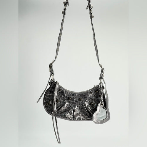 Balenciaga Metallic Agneau Arena Le Cagole In Silver Shoulder Bag