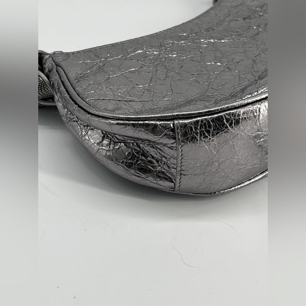 Balenciaga Metallic Agneau Arena Le Cagole In Silver Shoulder Bag