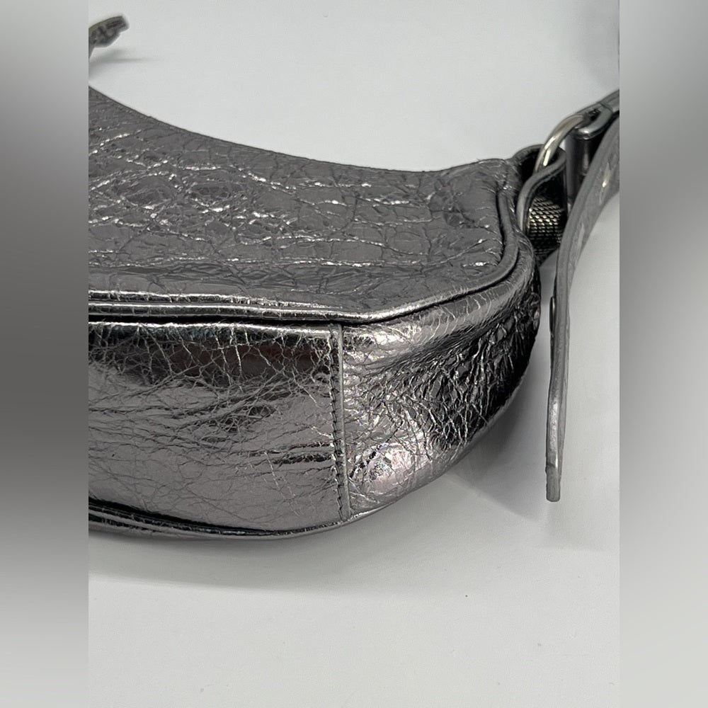 Balenciaga Metallic Agneau Arena Le Cagole In Silver Shoulder Bag
