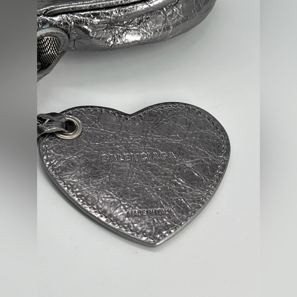Balenciaga Metallic Agneau Arena Le Cagole In Silver Shoulder Bag