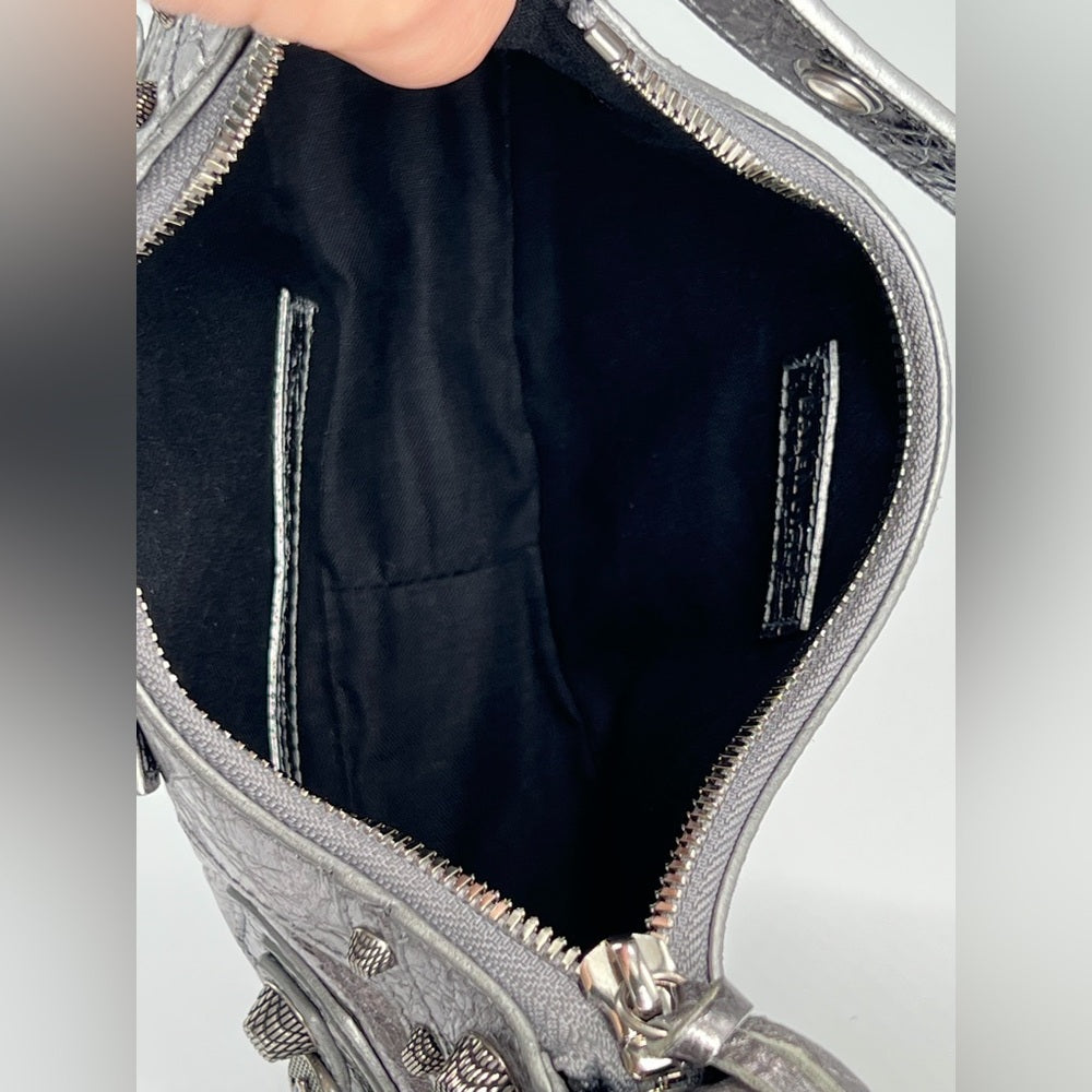 Balenciaga Metallic Agneau Arena Le Cagole In Silver Shoulder Bag