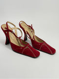 Prada Red Suede T-Strap Slingback Heels Size 37.5