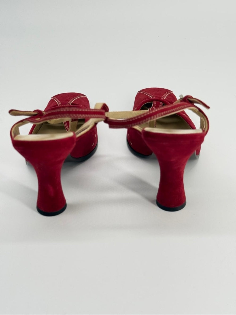 Prada Red Suede T-Strap Slingback Heels Size 37.5