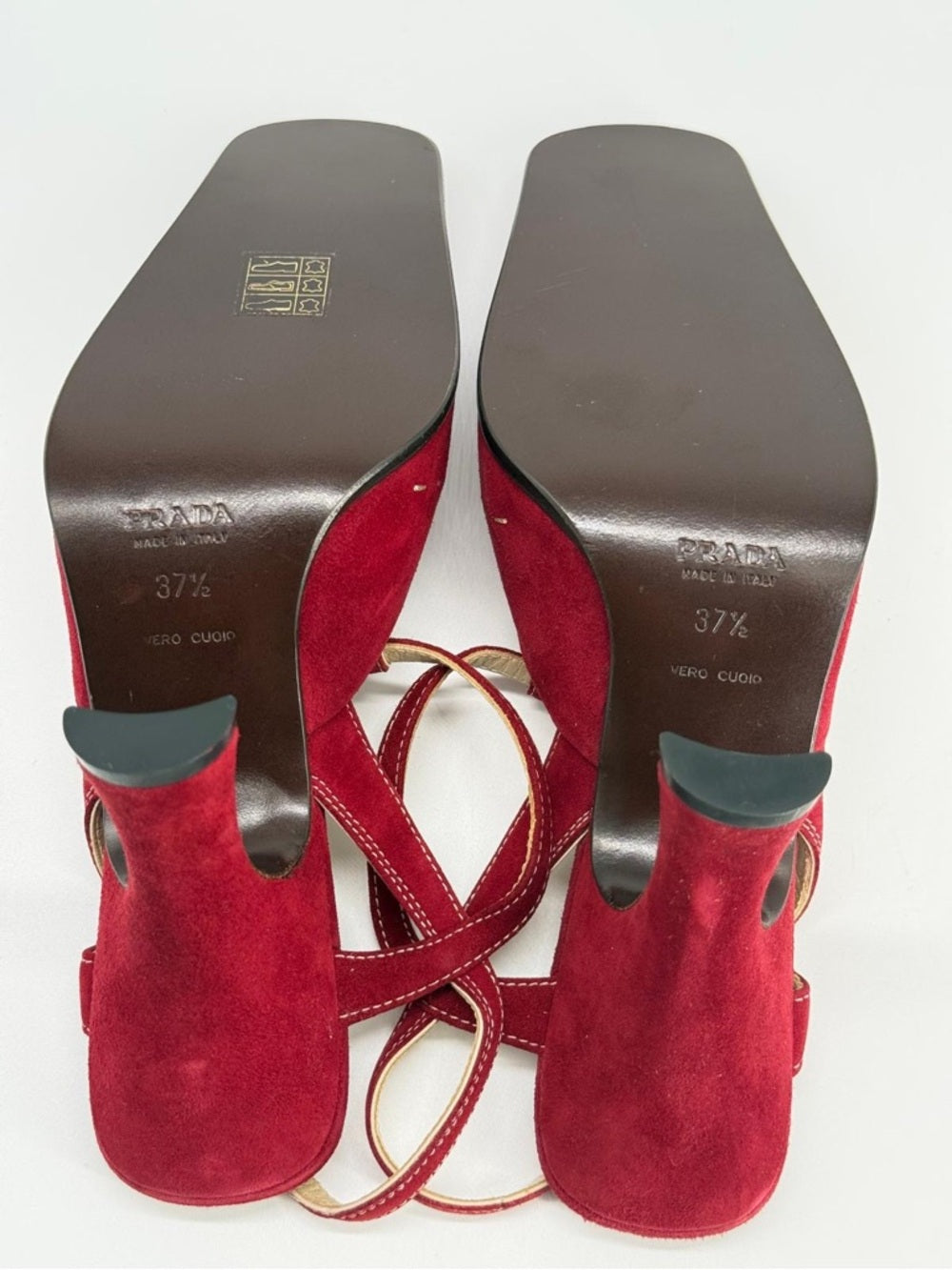 Prada Red Suede T-Strap Slingback Heels Size 37.5
