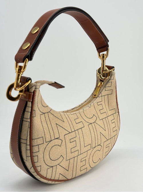 CELINE AVA Medium Shoulder Bag Canvas Leather Natural Tan