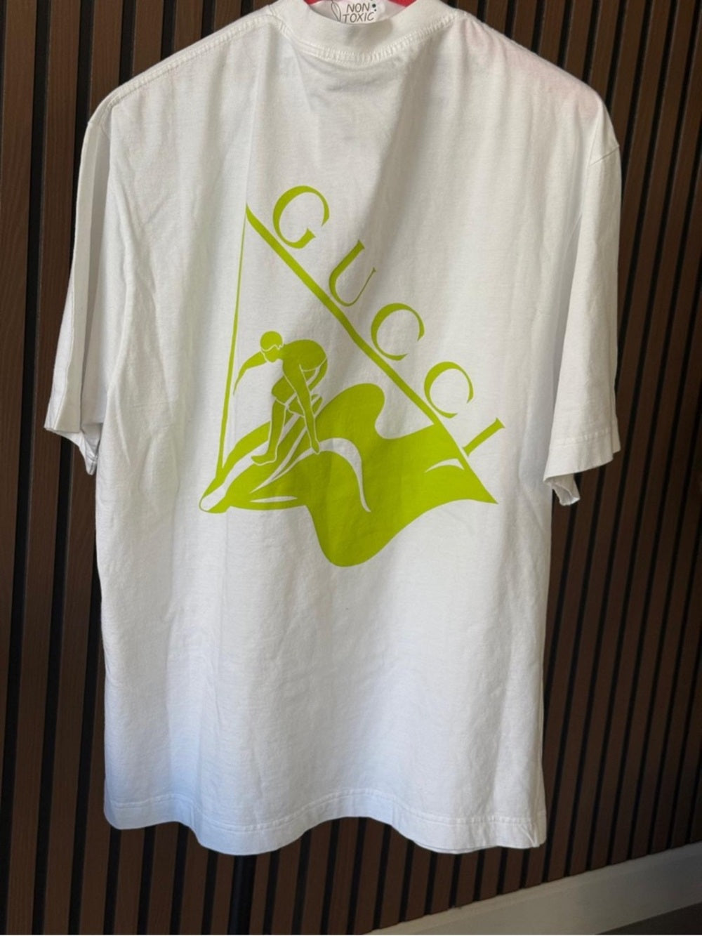 Gucci White Short-Sleeve Tee with Lime Green Logos Size XS