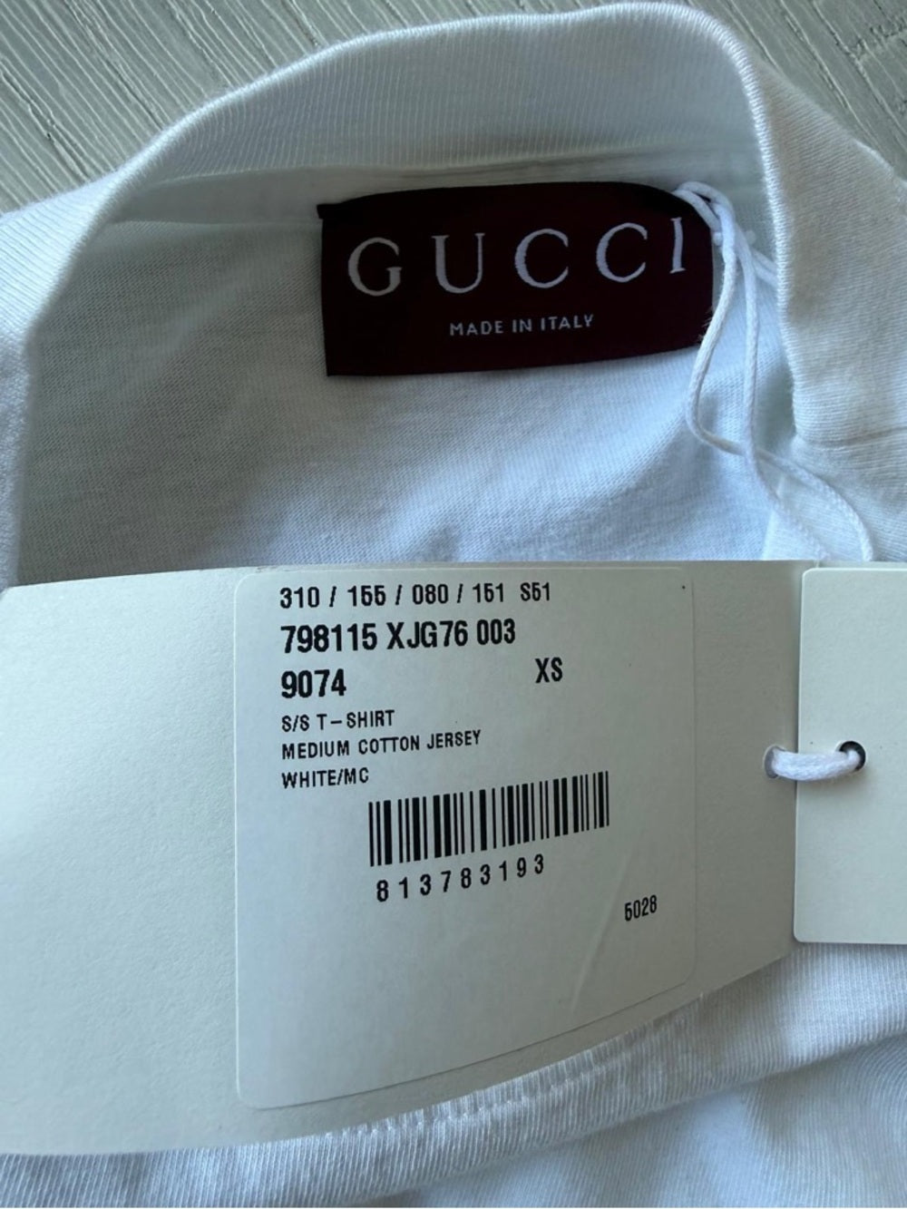 Gucci White Short-Sleeve Tee with Lime Green Logos Size XS