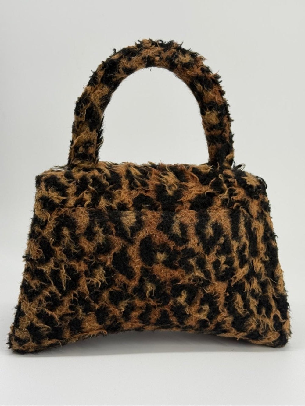 Balenciaga Hourglass Faux Fur Leopard-Print Top Handle Bag