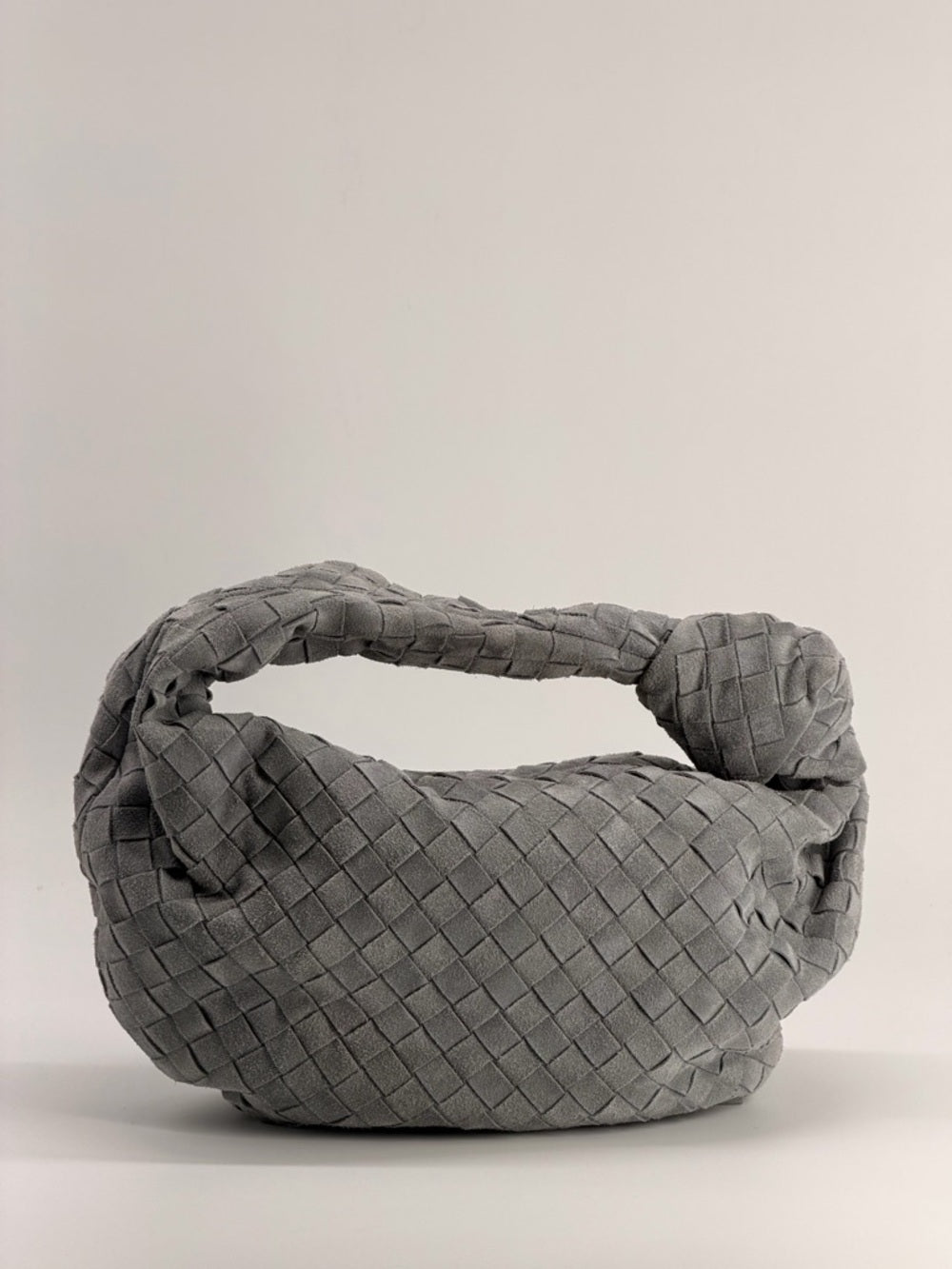 Bottega Veneta Intrecciato Suede Teen Jodie Hobo Bag Gray