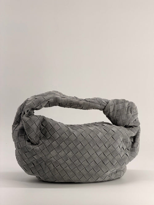 Bottega Veneta Intrecciato Suede Teen Jodie Hobo Bag Gray