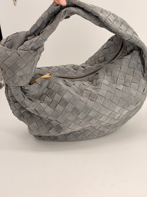 Bottega Veneta Intrecciato Suede Teen Jodie Hobo Bag Gray