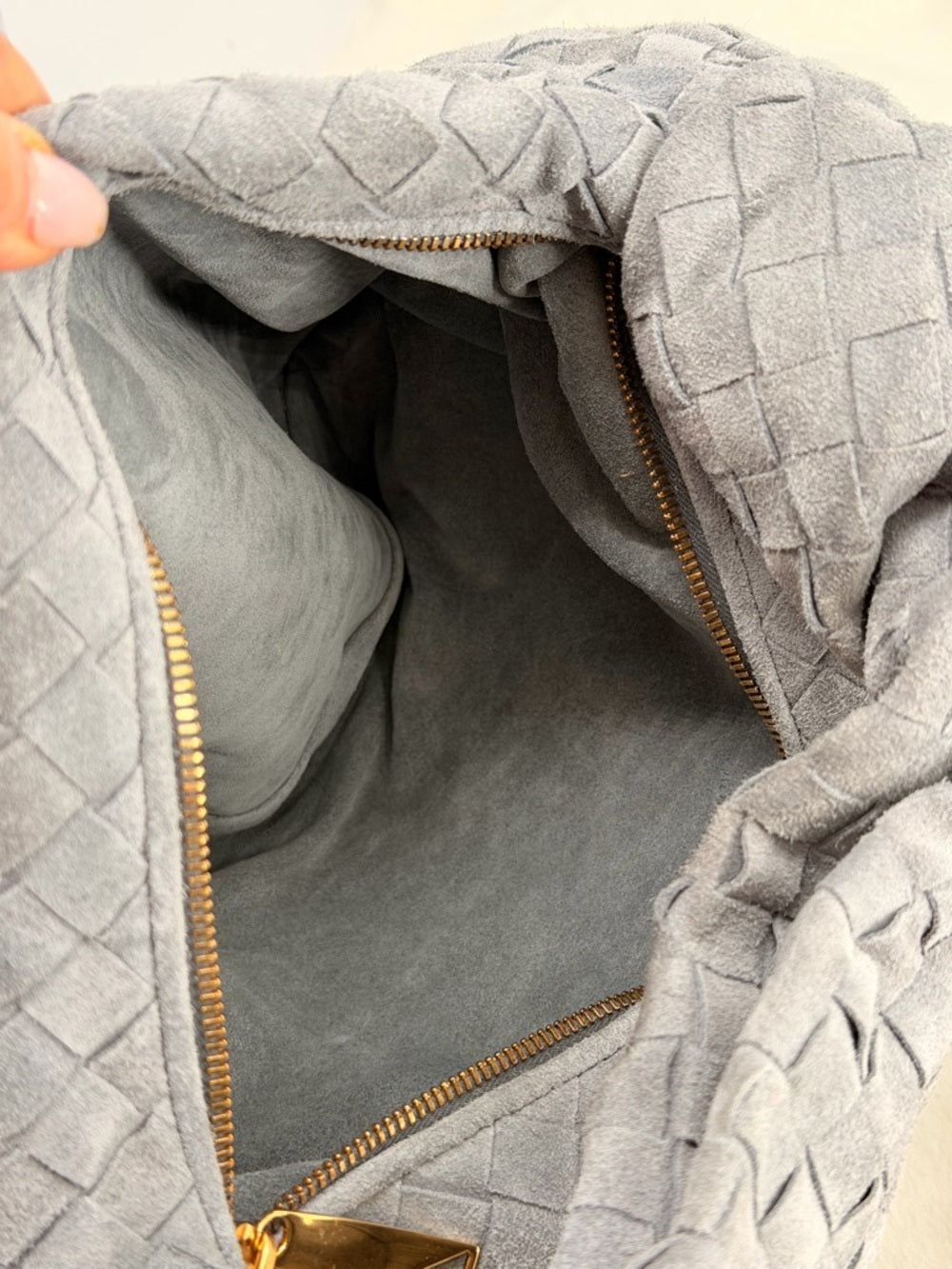 Bottega Veneta Intrecciato Suede Teen Jodie Hobo Bag Gray