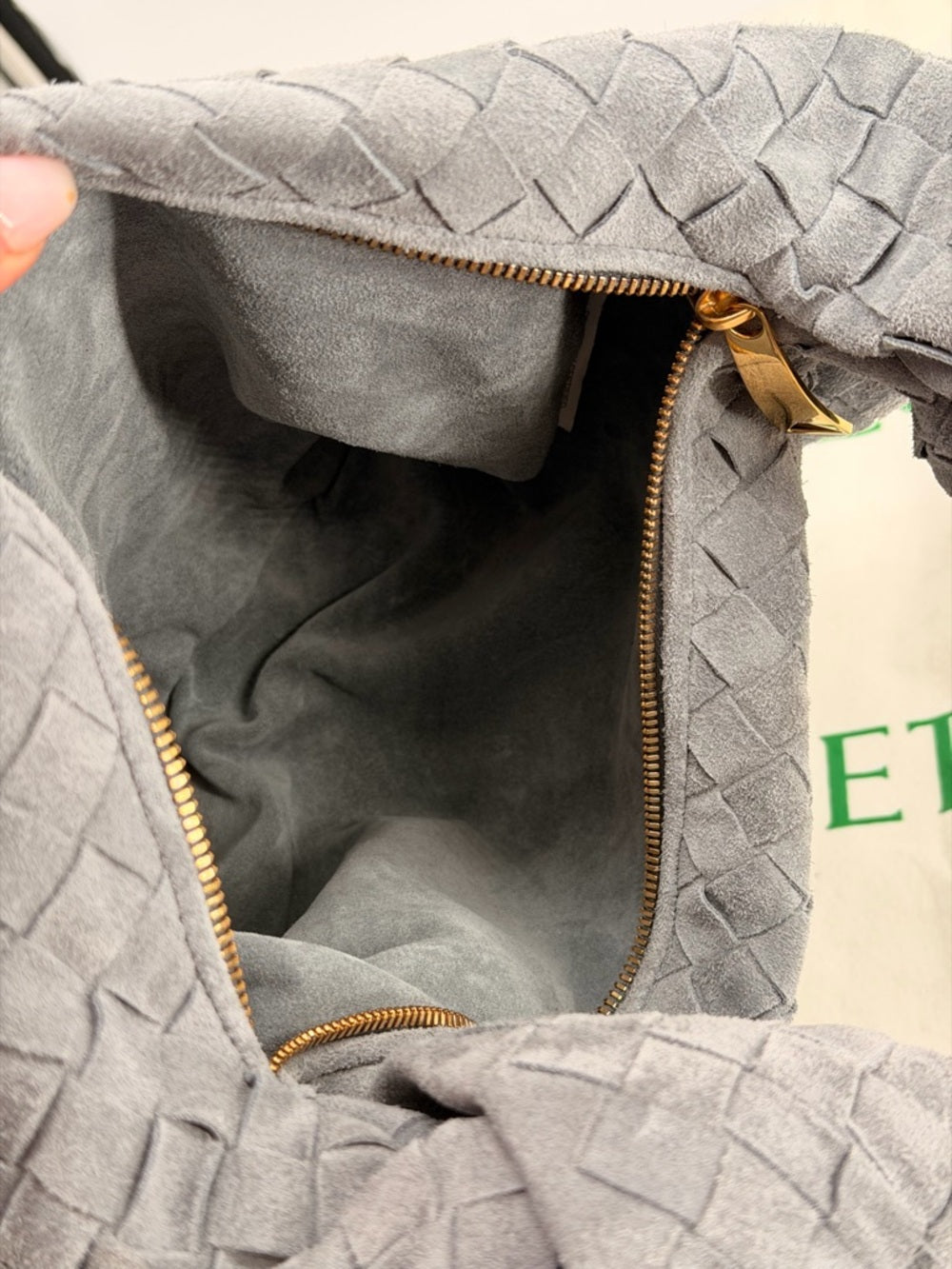 Bottega Veneta Intrecciato Suede Teen Jodie Hobo Bag Gray