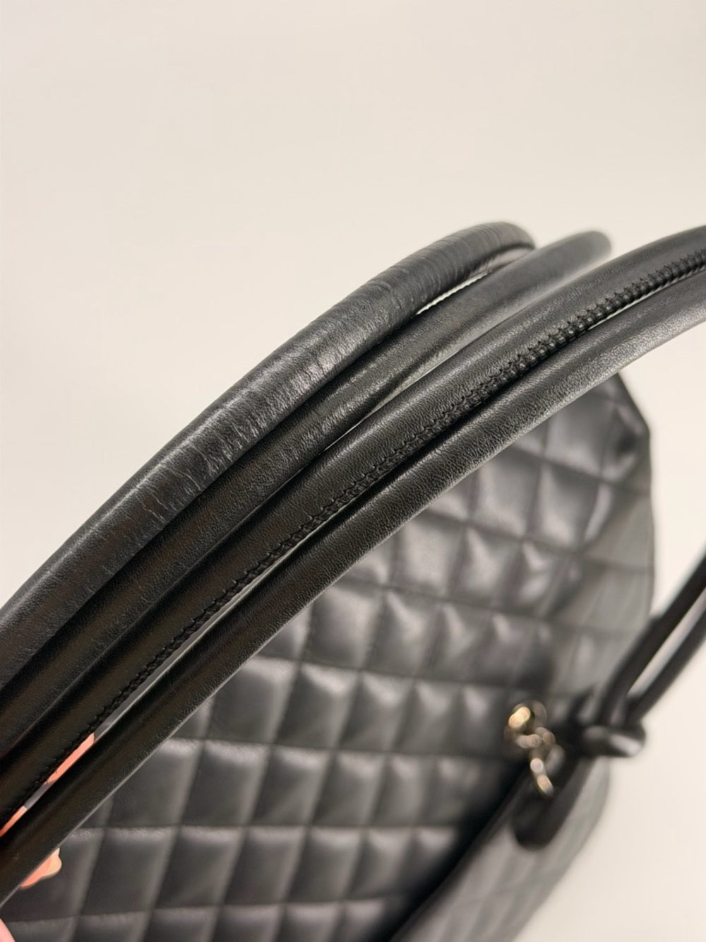 CHANEL Cambon Lambskin Flap Large Black Bag white cc logo