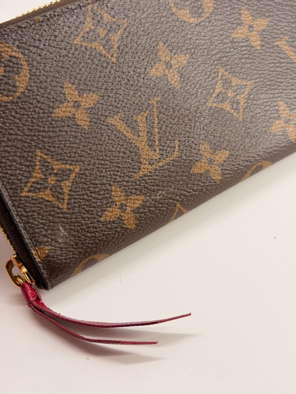 Louis Vuitton Clemence Wallet Brown Monogram Canvas & Fuchsia Leather