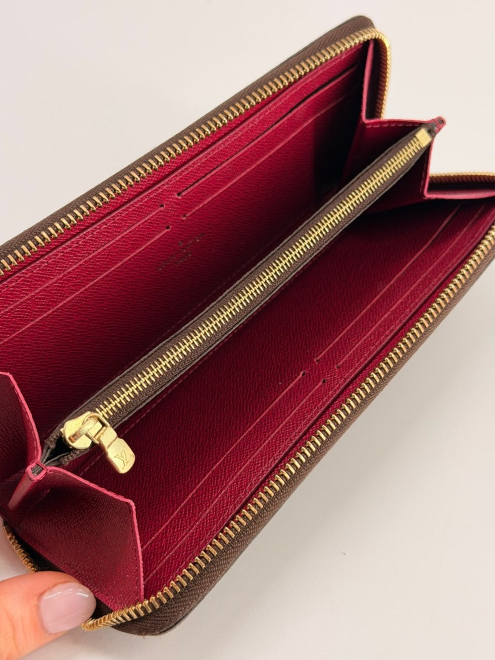Louis Vuitton Clemence Wallet Brown Monogram Canvas & Fuchsia Leather