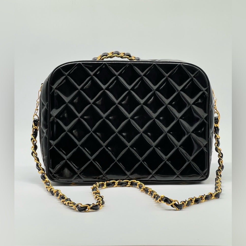 Chanel Vintage Large Lunch Box Quilted Patent Leather Bag