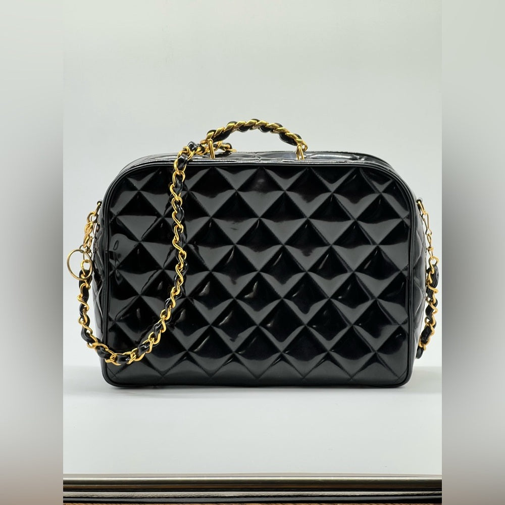 Chanel Vintage Large Lunch Box Quilted Patent Leather Bag