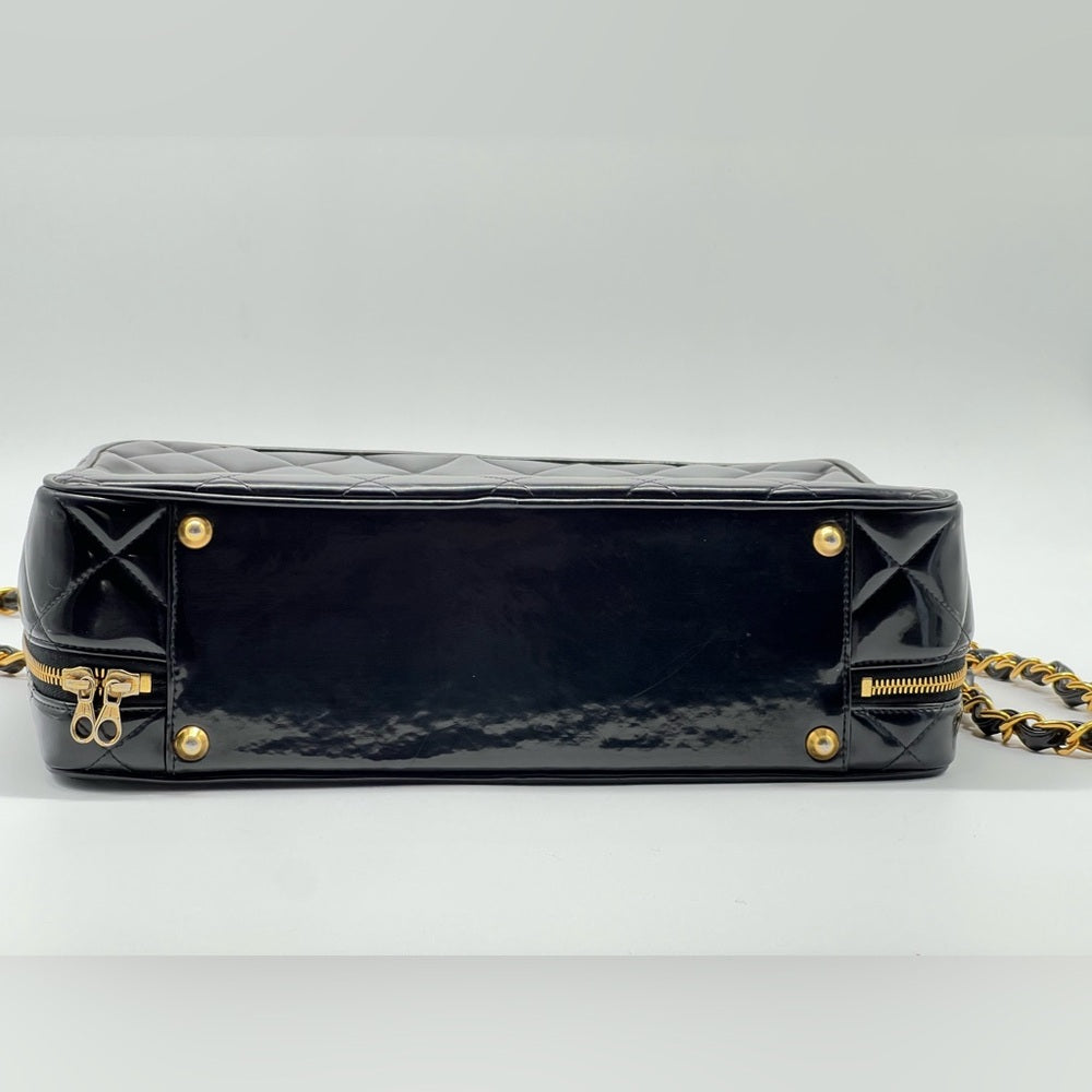 Chanel Vintage Large Lunch Box Quilted Patent Leather Bag