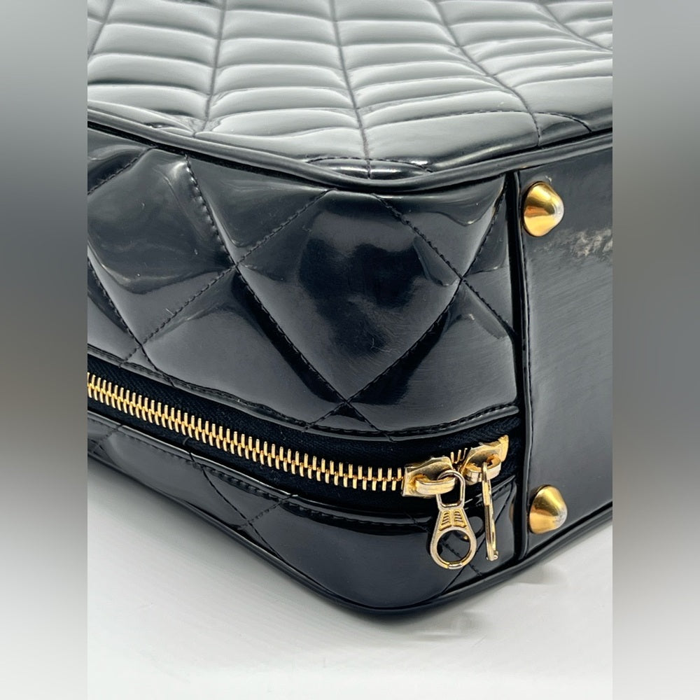 Chanel Vintage Large Lunch Box Quilted Patent Leather Bag
