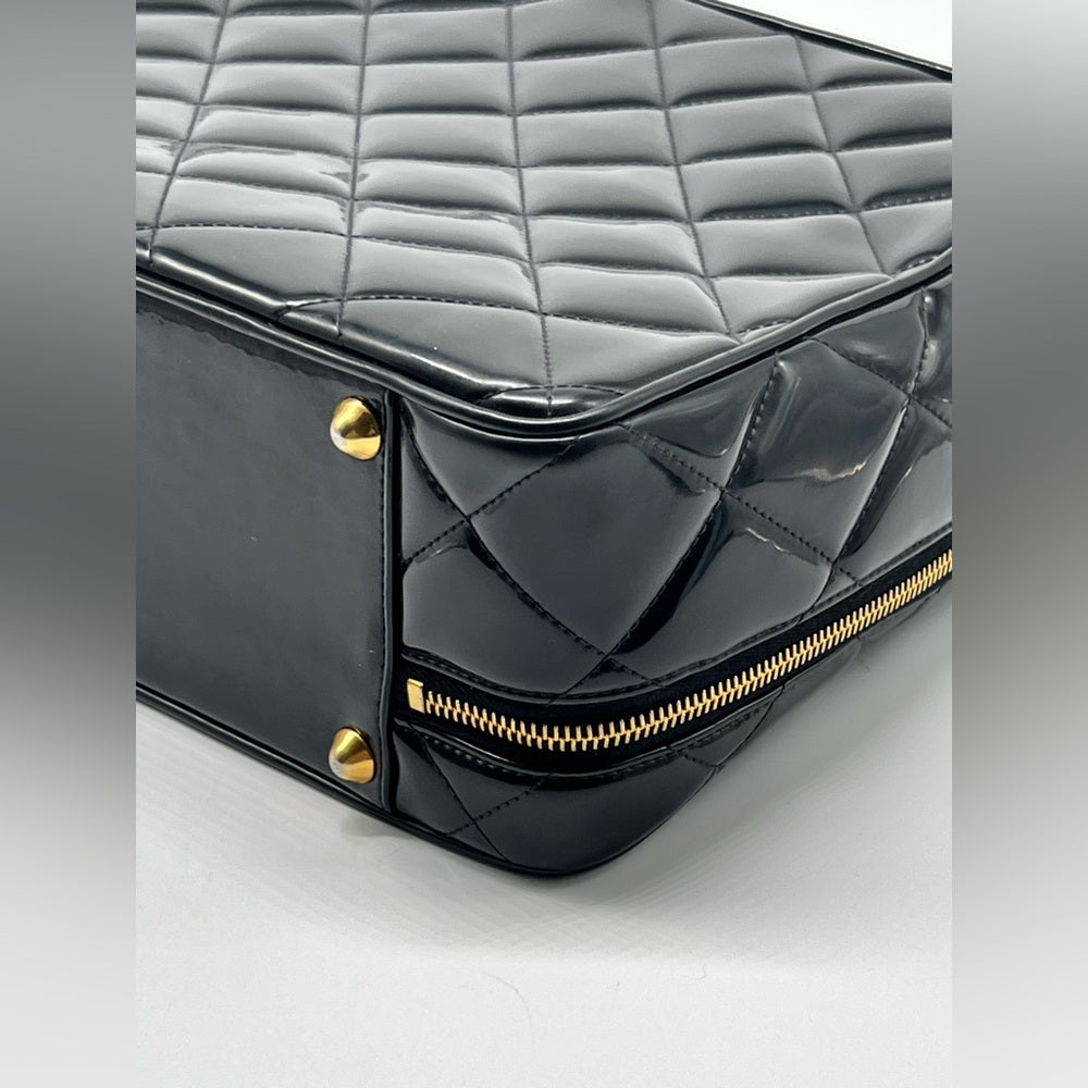 Chanel Vintage Large Lunch Box Quilted Patent Leather Bag