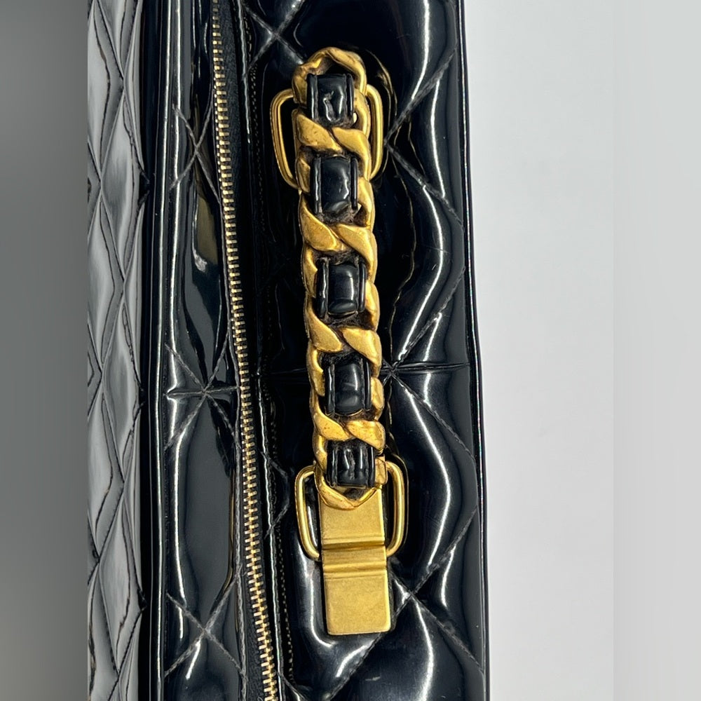 Chanel Vintage Large Lunch Box Quilted Patent Leather Bag