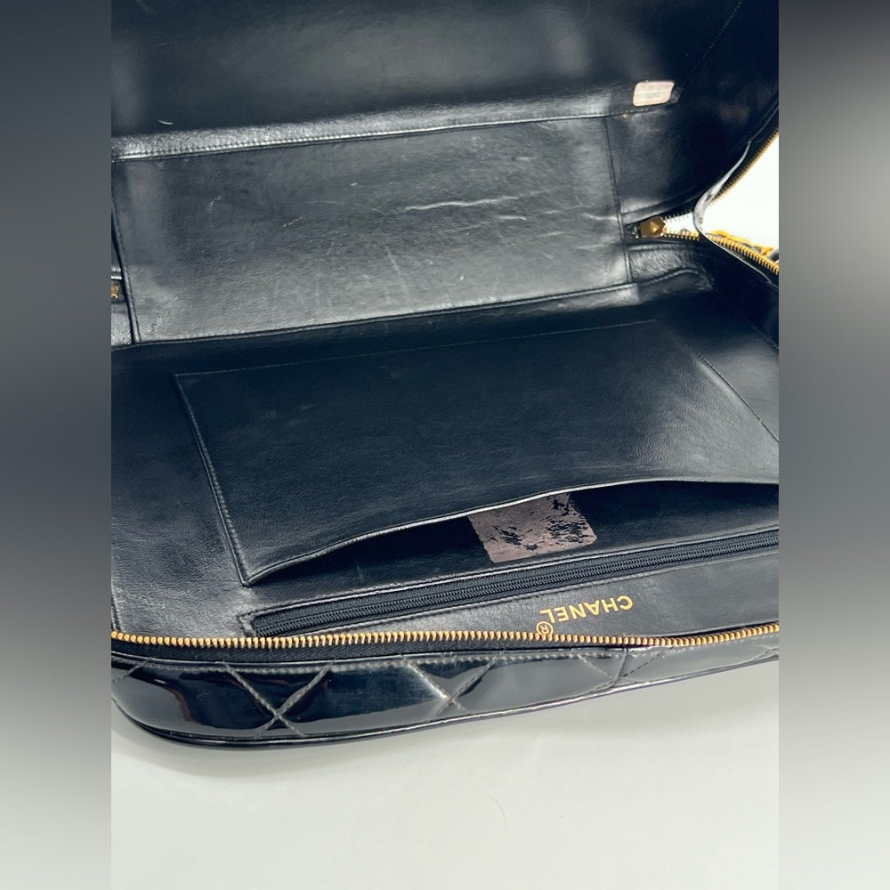 Chanel Vintage Large Lunch Box Quilted Patent Leather Bag