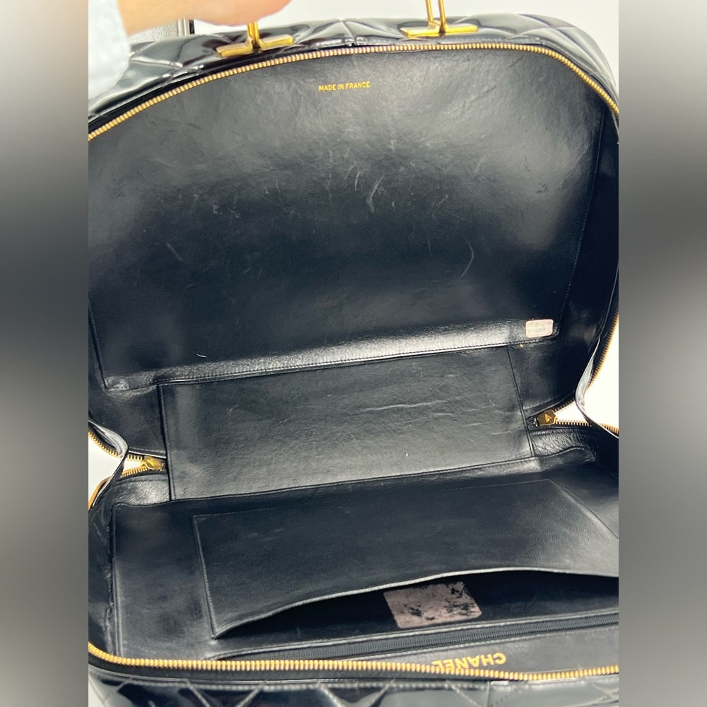 Chanel Vintage Large Lunch Box Quilted Patent Leather Bag