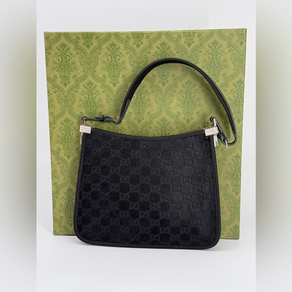 Gucci Calf Hair Horsebit Slim Small Shoulder Bag Black