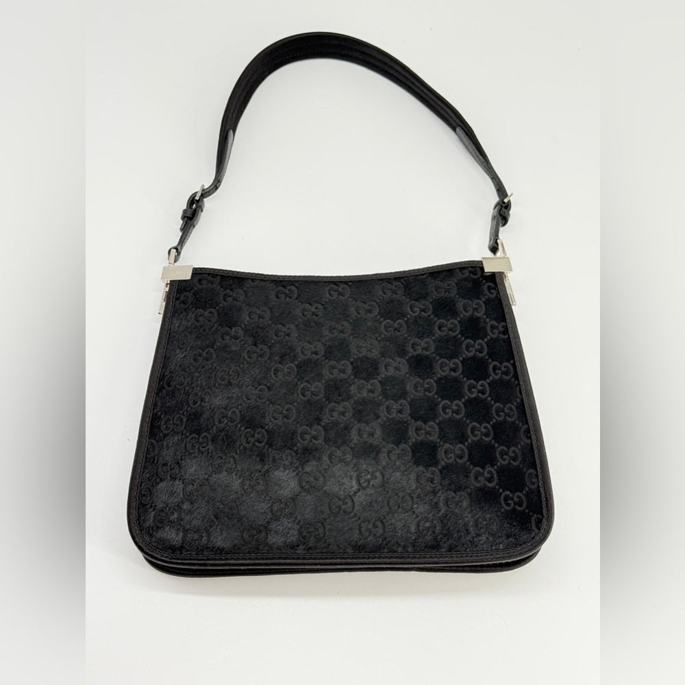 Gucci Calf Hair Horsebit Slim Small Shoulder Bag Black