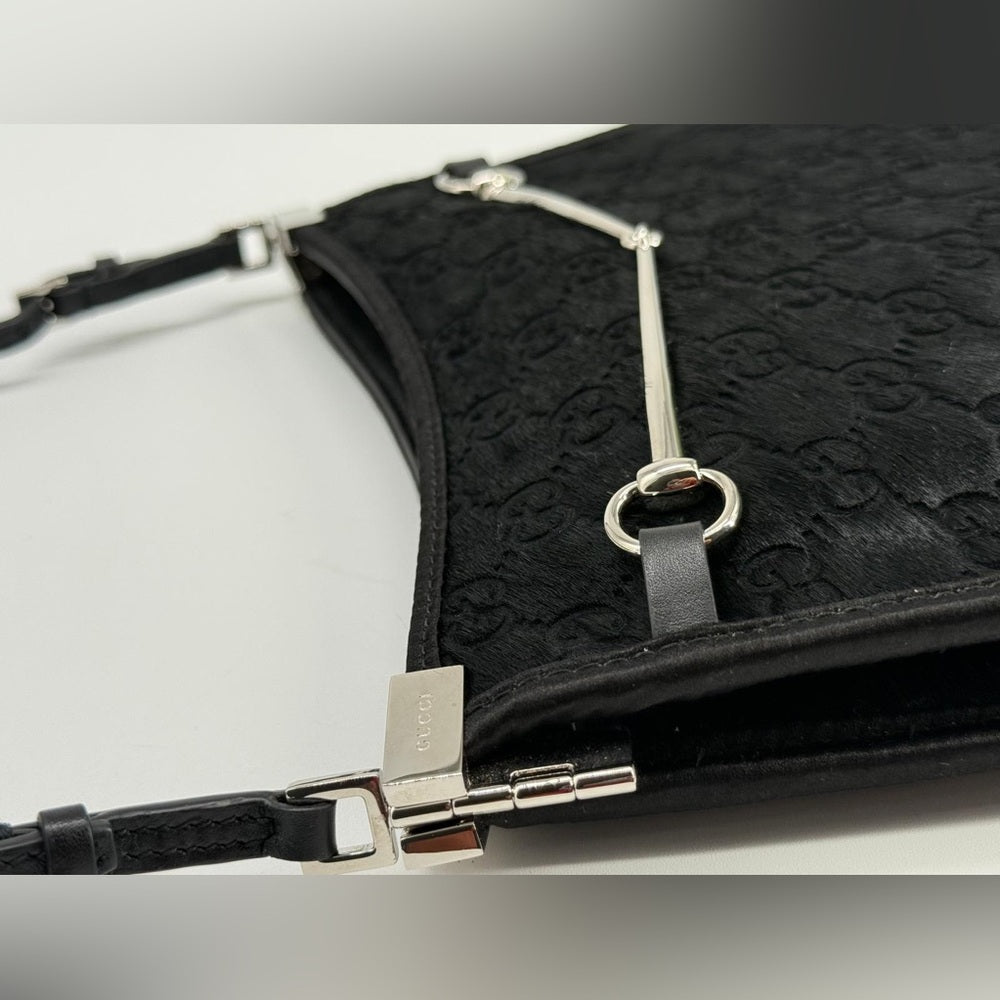 Gucci Calf Hair Horsebit Slim Small Shoulder Bag Black