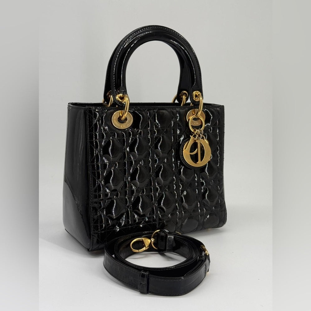Christian Dior Medium Black Patent Cannage Bag