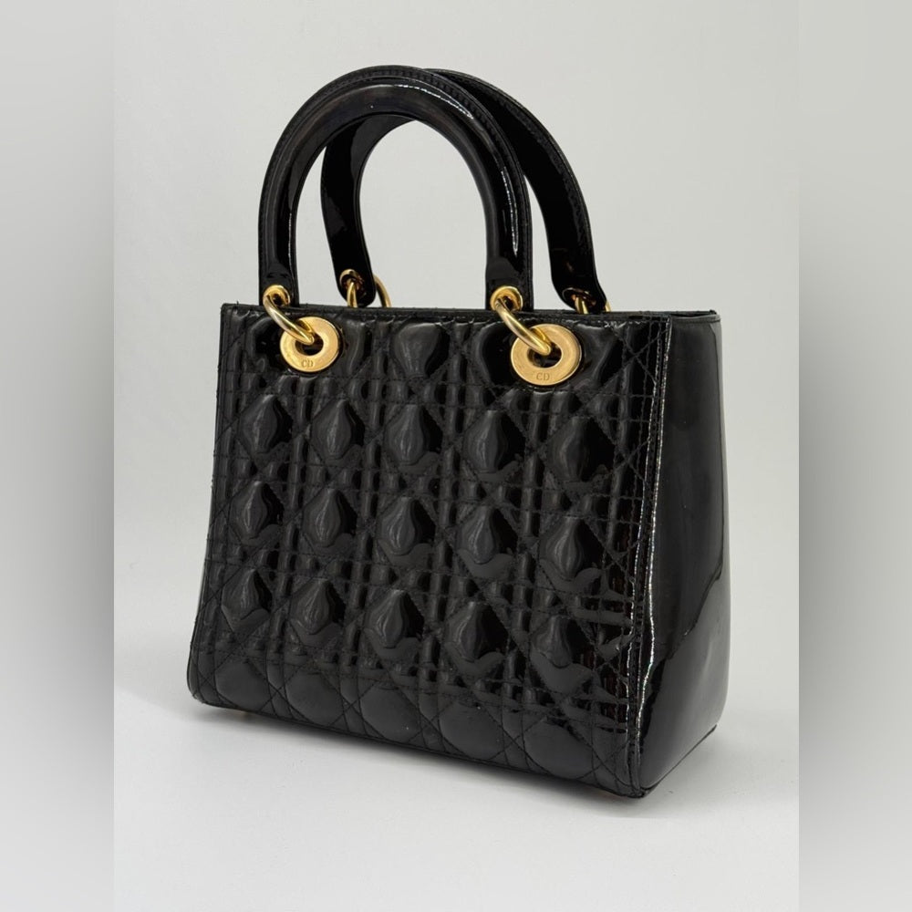 Christian Dior Medium Black Patent Cannage Bag