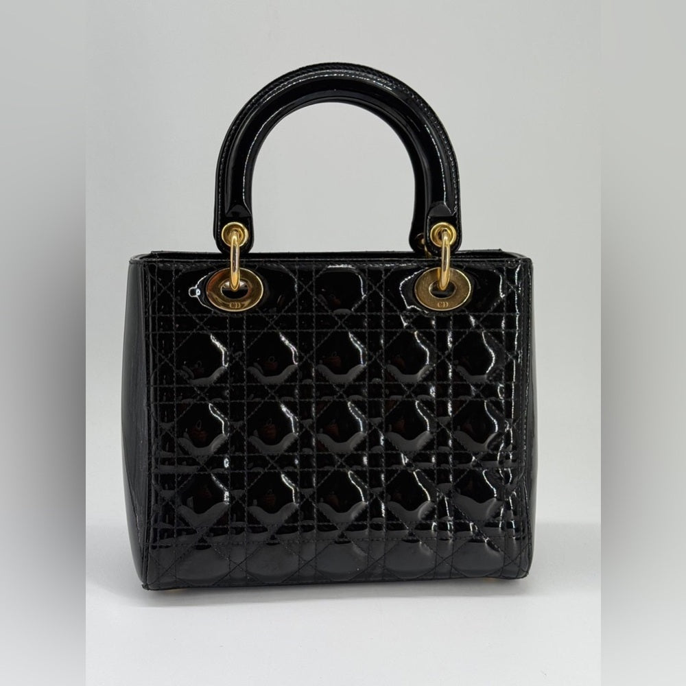 Christian Dior Medium Black Patent Cannage Bag