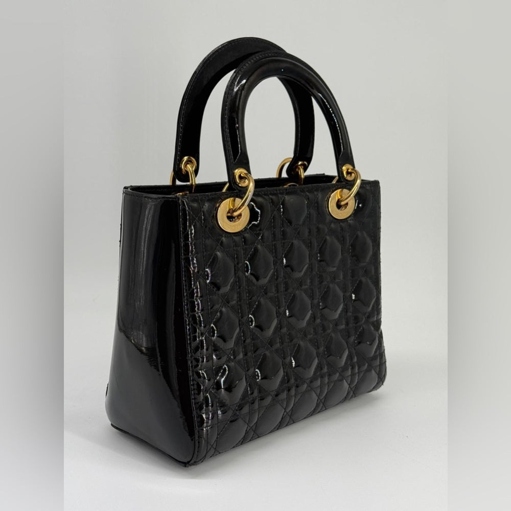 Christian Dior Medium Black Patent Cannage Bag