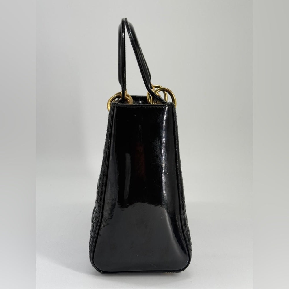 Christian Dior Medium Black Patent Cannage Bag