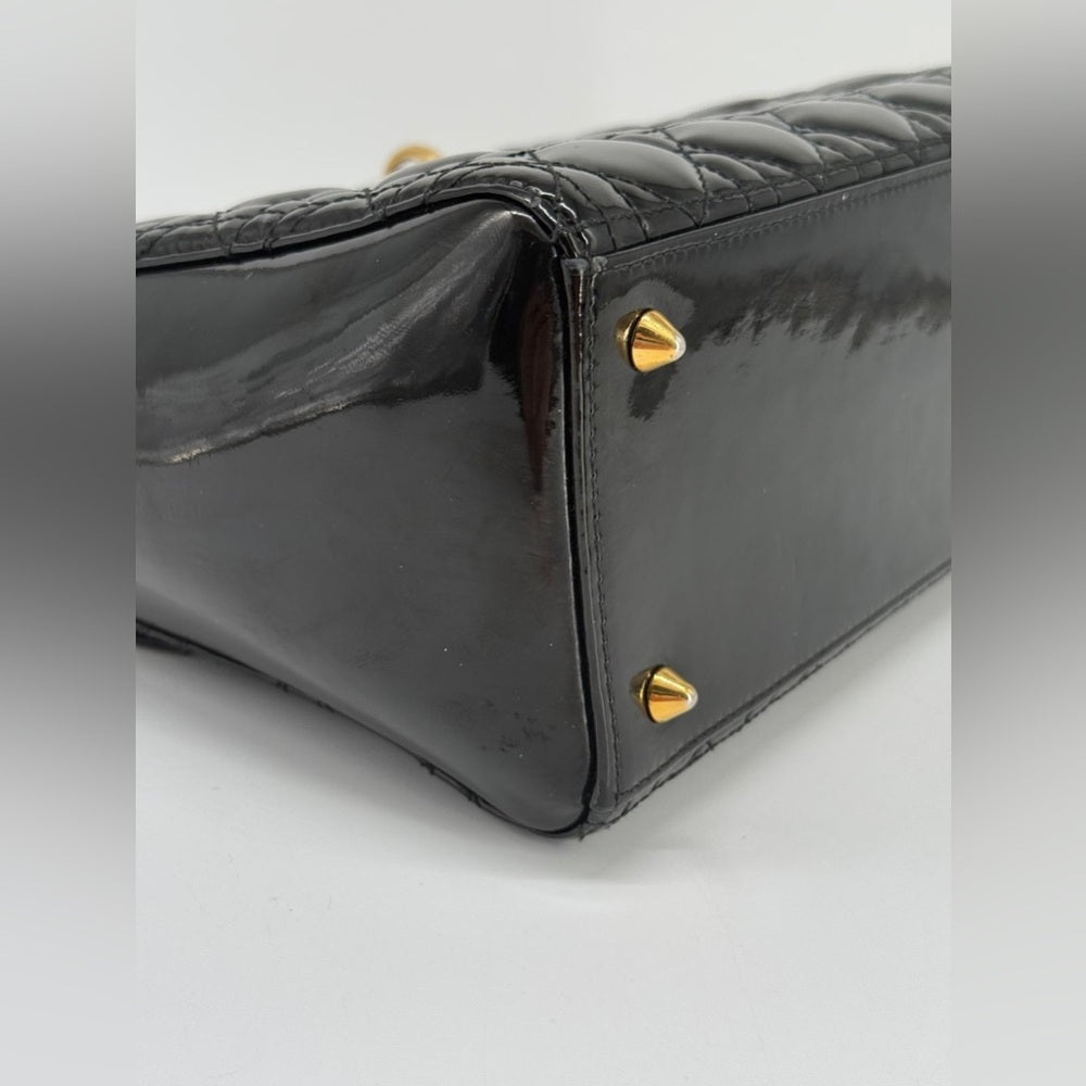 Christian Dior Medium Black Patent Cannage Bag