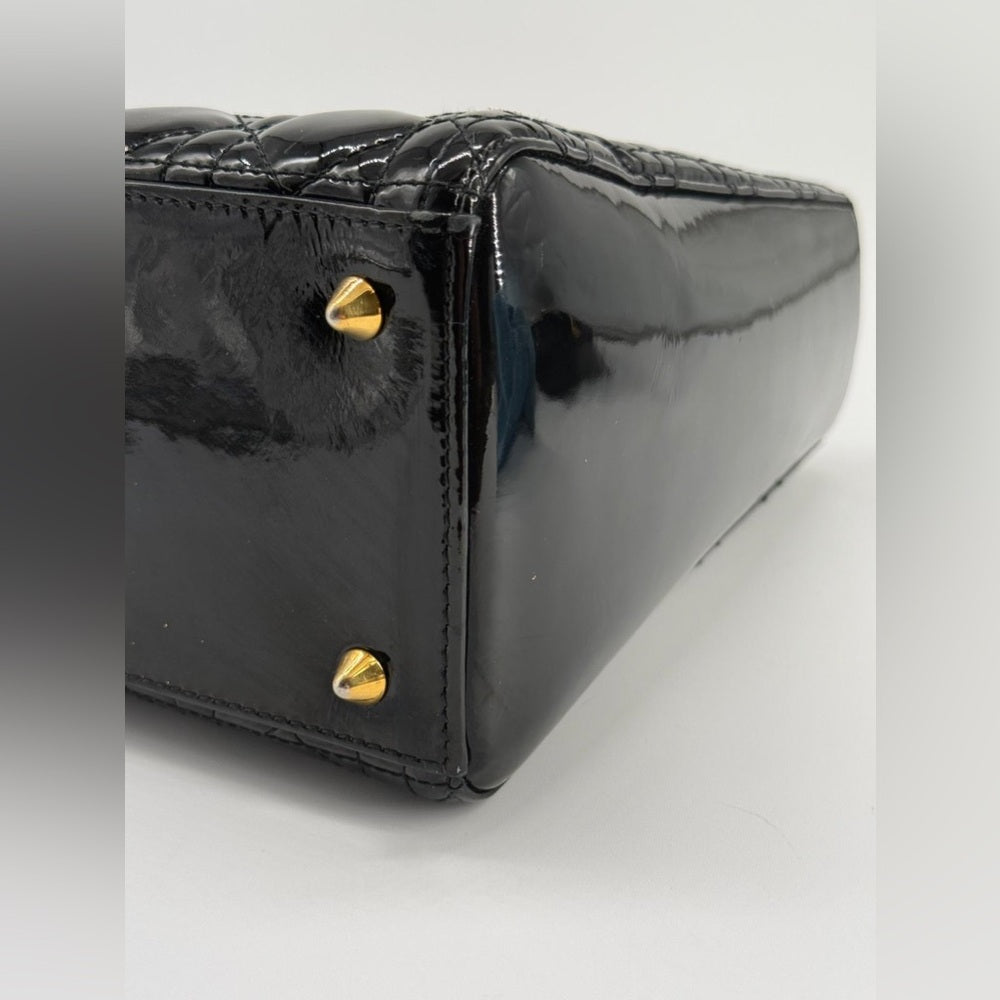 Christian Dior Medium Black Patent Cannage Bag