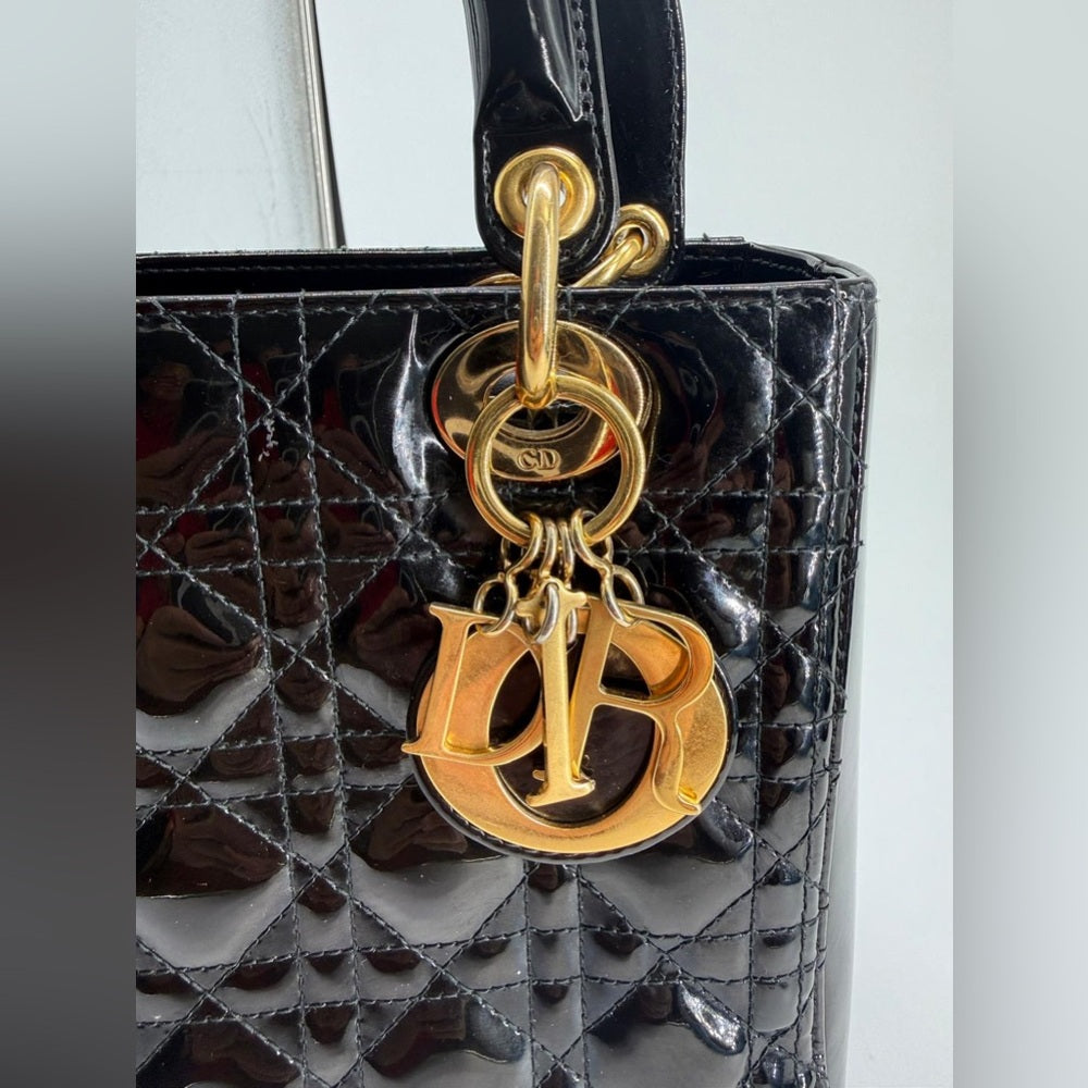 Christian Dior Medium Black Patent Cannage Bag