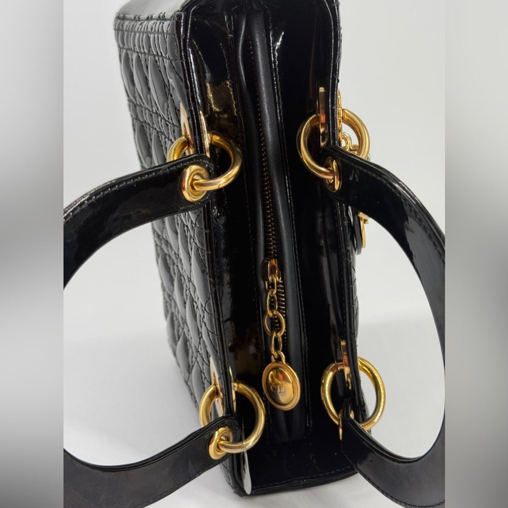 Christian Dior Medium Black Patent Cannage Bag
