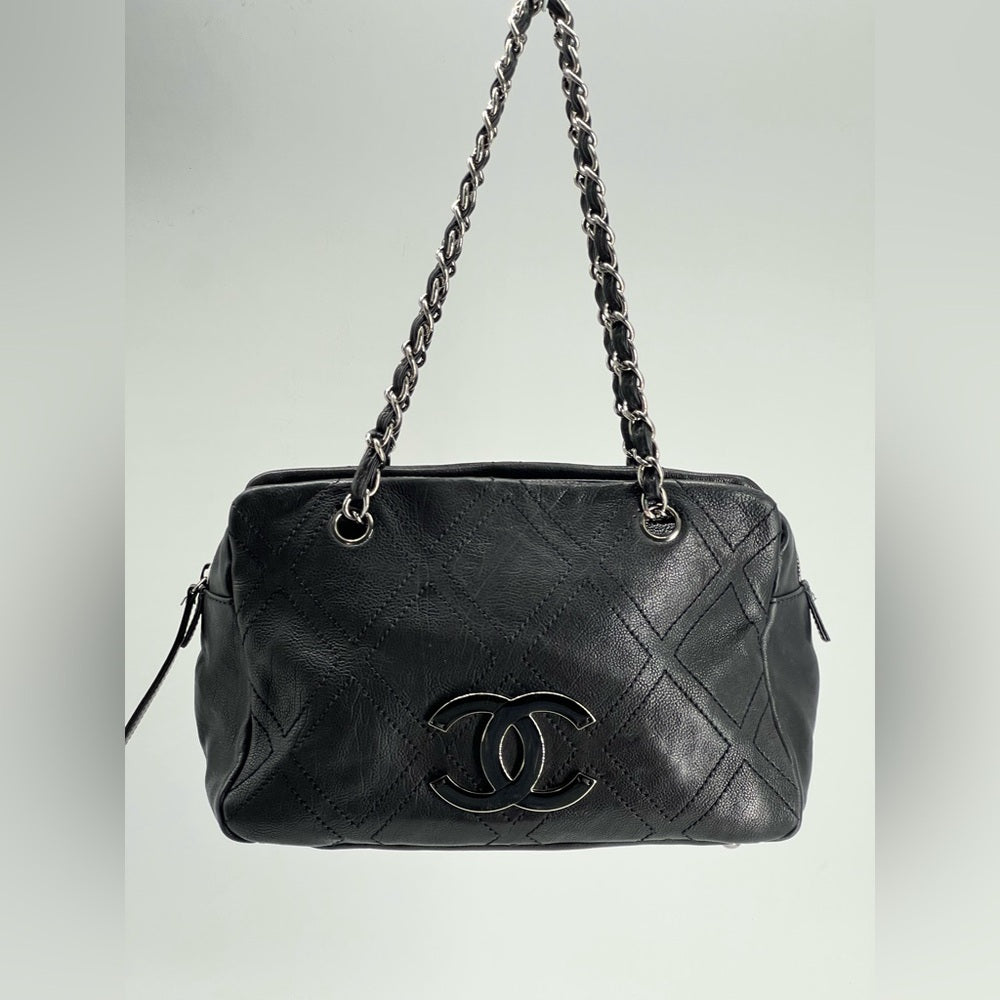 Chanel Stitch Bowler Crafted Black Calfskin Leather Shoulder Bag