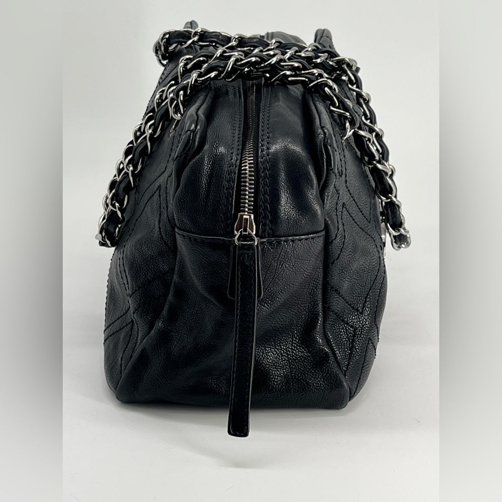 Chanel Stitch Bowler Crafted Black Calfskin Leather Shoulder Bag